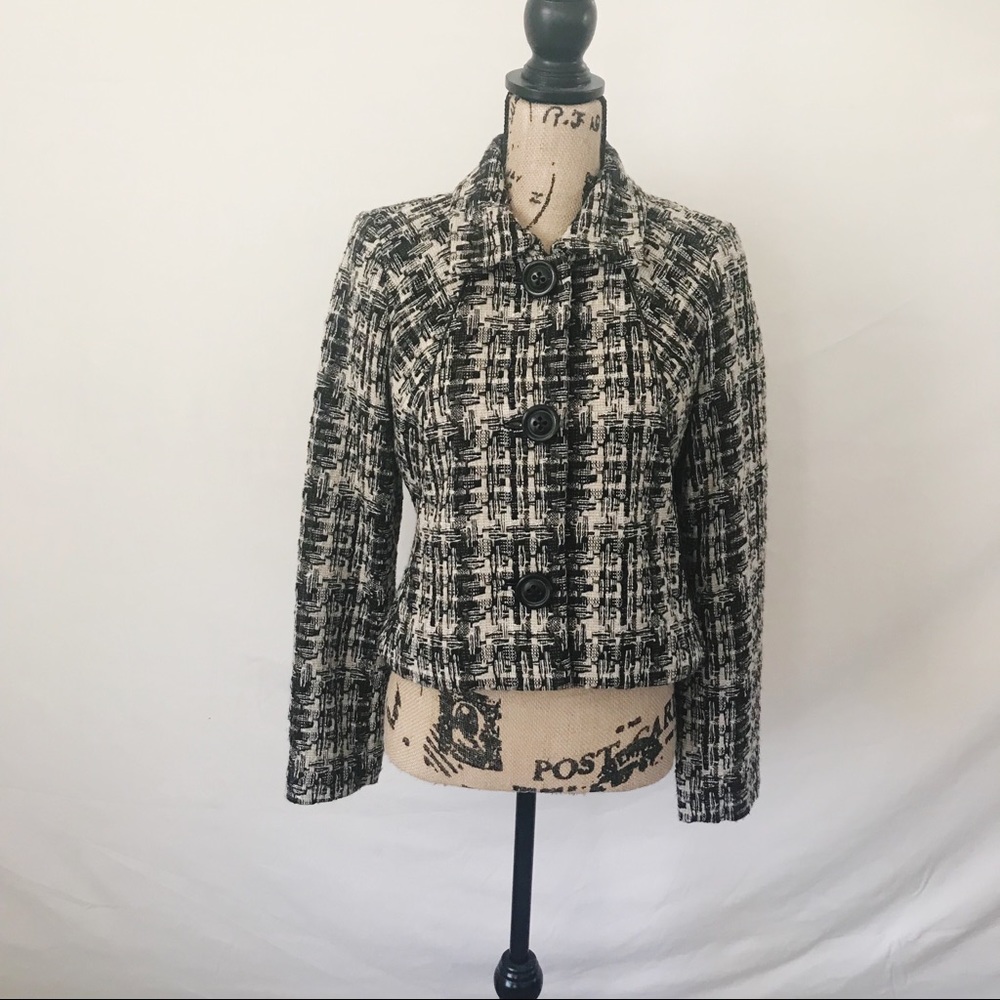 CAbi Black & White Tweed Blazer Style #630 Size S